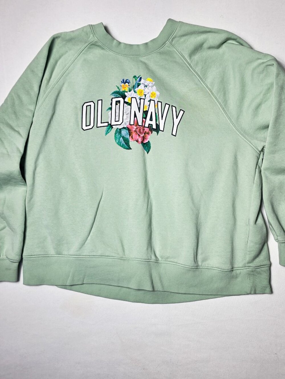 XL Old Navy Mint Green Floral Logo Crewneck Sweatshirt